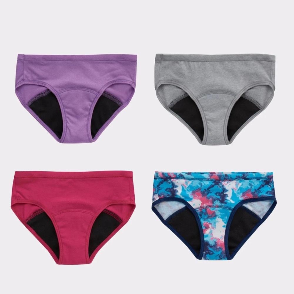 Hanes Girls Hipster Period Underwear 4 Pack Moderate Protection Size 8
